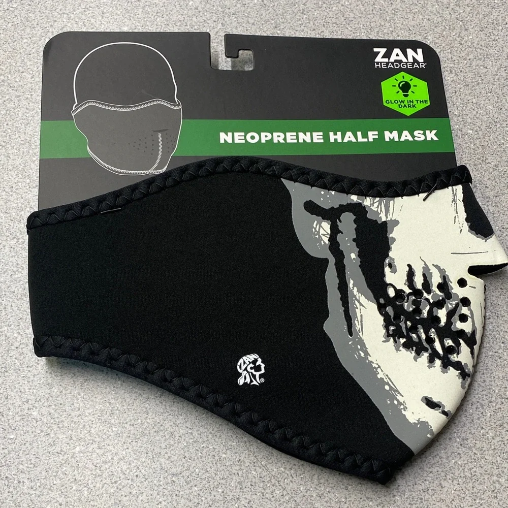 ZANheadgear Neoprene Half Mask in Black and Gray, GLOW IN THE DARK!